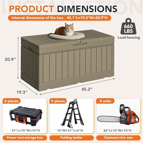78 Gallon Deck Box Outdoor Indoor Waterproof Storage, Box Coffee - Image 7