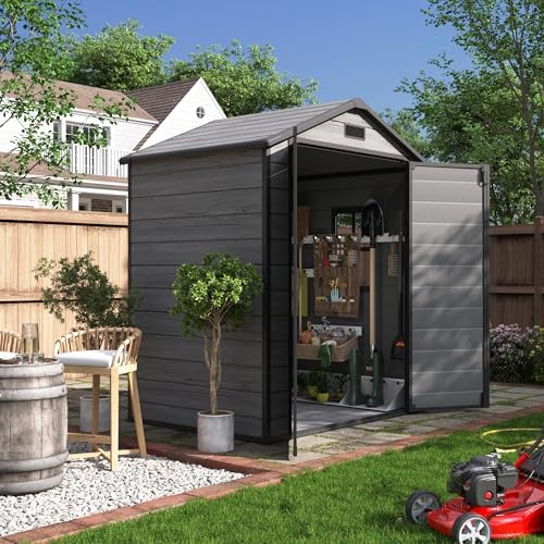 UDPATIO Resin Storage Shed 6x4.5FT, Outdoor Garden Plastic Shed, Dark Grey by UDPATIO