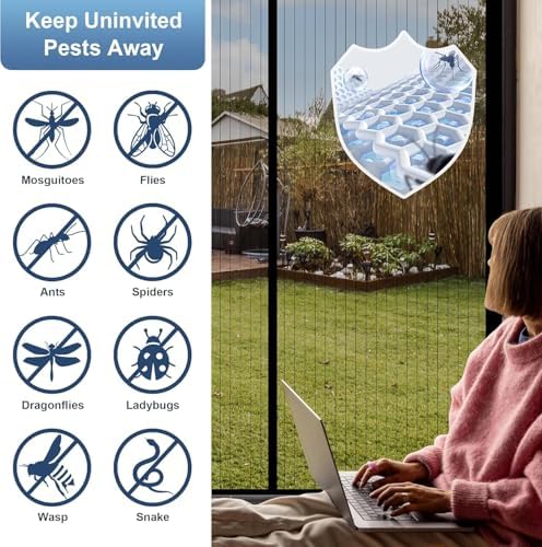 METAONLY Magnetic Screen Door Mesh, Works for Patio, Sliding Door, Keeps Bug Mosquito Out, Fresh Air Flow, Fits 36" x 80" Door - Curtain Size 38" x 82", Black with Stay-Open Straps - Image 5