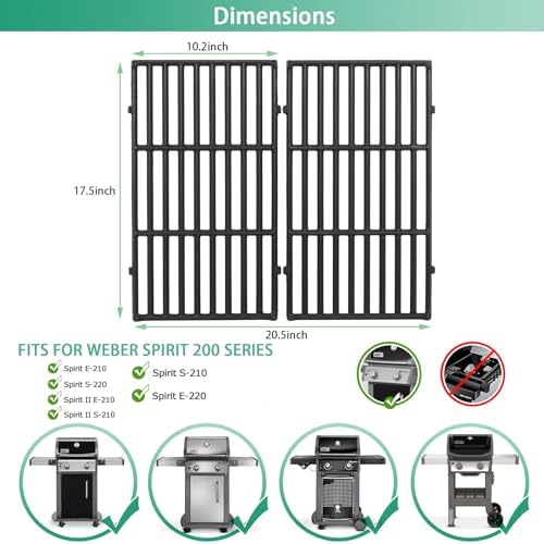 Spirit E-210 7637 Grill Cooking Grates for Weber Spirit e210, 17.5" Grill Grates for Weber Spirit & Spirit II 200 Series E-210 E-215 E-220 S-210 S-215 Spirit II E-210 II E-220 2 Burner 64815 67022 - Image 2