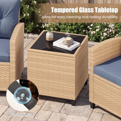 Tangkula 3 Pieces Patio Furniture Set, PE Rattan Wicker 3 Pcs Outdoor Sofa Set w/Washable Cushion and Tempered Glass Tabletop, Conversation Furniture for Garden Poolside Balcony - Image 6
