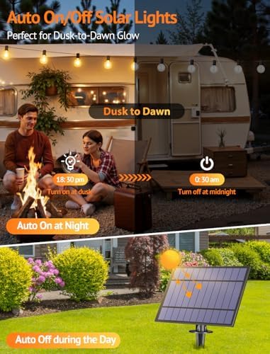 Larkvue 25FT Solar String Lights with Remote, 3 Modes, 11 G40 Bulbs, Black - Image 4