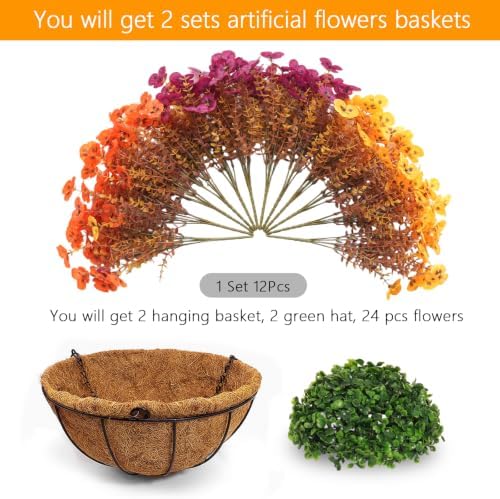 2 Set Artificial Fall Hanging Flower Baskets for Outdoor Autumn Decor - Image 4