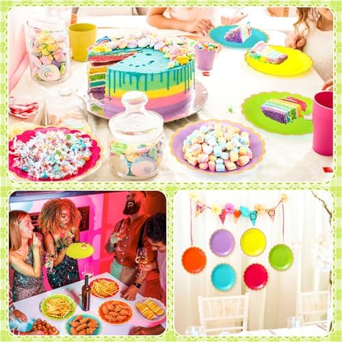 96 Pcs Sage Paper Plates 9 Inch Scalloped Neon Colorful - Image 5