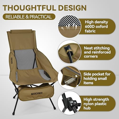 MARCHWAY Lightweight High Back Folding Camping Chair with Head Support - Image 5
