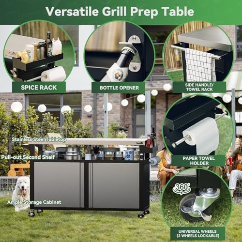 Stanbroil BBQ Grill Cart with Stainless Steel Table Top for Outdoor Indoor - Image 4