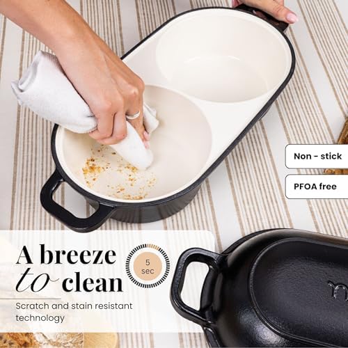 Dutch Oven for Sourdough Bread Baking – Enamelled Cast Iron Bread Loaf Pot – 500°F Oven Safe Non Stick Bread Pot – Double Round Loaf Space, 16.5cm Diameter, Black, – by Nuovva - Image 4