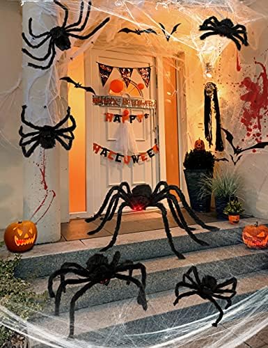 HOPOCO Halloween Plush Spider Set, 6 Pack Scary Fake Spiders in Different Sizes for Indoor Outdoor Halloween Decorations, Haunted House, Yard, Home, Party Decor by HOPOCO