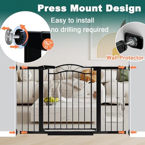 Fairy Baby 29.5"-40.5" Extra Wide Baby Gate, Pressure Mount Long Dog Gates for House Stairs Doorways, Auto Close Metal Safety Child Gate with Door No Drilling, Tension Pet Gate Indoor, Black - Image 6