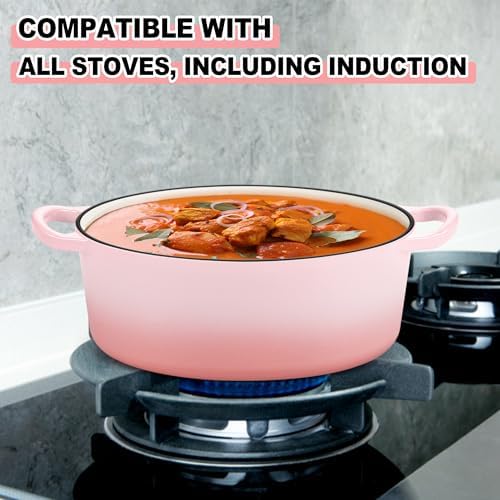 E-far 7QT Oval Dutch Oven Pot with Lid, Pink Enameled Cast Iron Dutch Oven - Image 4