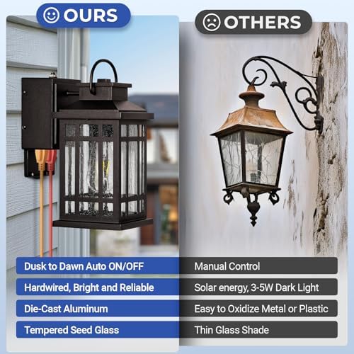 Outdoor Light Fixture Dusk to Dawn, Bronze Porch Light with Outlet - Image 5