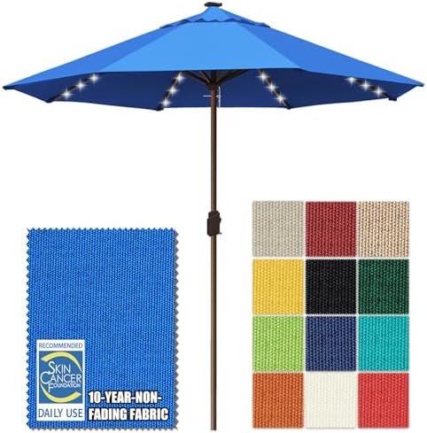 EliteShade USA 10-Year-Non-Fading 10ft Market Patio Umbrella, Commercial Grade Table Sun Umbrella with 80 Solar LED Lights, Crank Open, Windproof & UPF 50+ UV Protection for Garden, Deck, Pool, Backyard, No Tilt, Royal Blue by EliteShade
