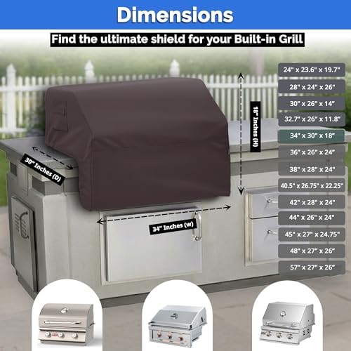 Covers & All Built-in Grill Cover for Outdoor Grill – Heavy Duty 12 oz Waterproof Built-in BBQ Grill Cover, PVC-Coated Polyester with Elastic Hem for Snug Fit (34 x 30 x 18 inches, Coffee) - Image 7