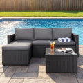 SUNLEI Patio Furniture Set with Detachable Soft Cushions, Outdoor PE Rattan Patio Conversation Sofa Set, 3-Piece Patio Sectional Sofa with Glass Coffee Table (Black Rattan&Charcoal) by SUNLEI