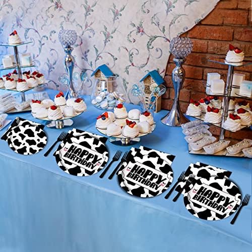 Wiooffen 96 Pcs Cow Print Birthday Party Supplies Farm Animal Cow Print Plates and Napkins Cow Party Tableware Set Cow Themed Party Decoration For 24 Guests - Image 6