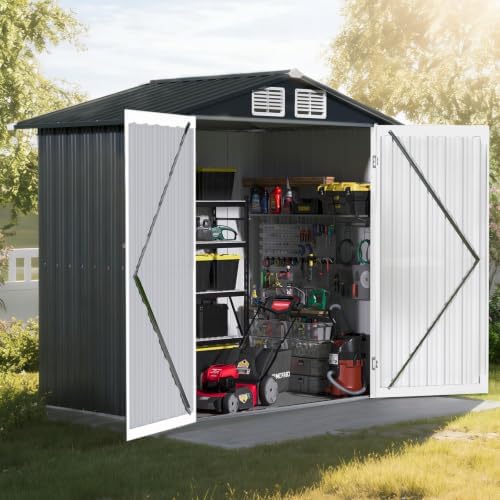 6x4 FT Outdoor Storage Shed, Weatherproof Garden Shed with Lockable Double Doors, Sloped Roof & Ventilation for Backyard, Patio, Poolside by ECOLINEAR