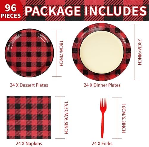 Grencian 96 Pcs Red Black Buffalo Plaid Party Decorations, Serves 24 - Image 3