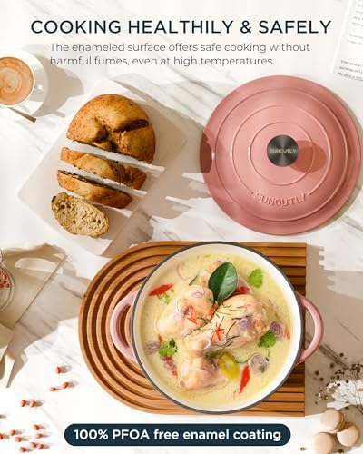 Enameled Cast Iron Dutch Oven, 7.5QT Pot with Lid, Gentle Pink - Image 2