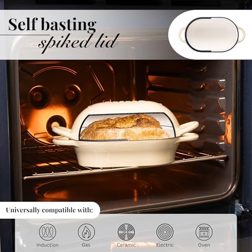 Dutch Oven For Sourdough Bread Baking – Enamelled Cast Iron Bread Loaf Pot – Oven Safe Non Stick Bread Pot – Rectangular, Cream, 24cm x 16cm – by Nuovva - Image 3