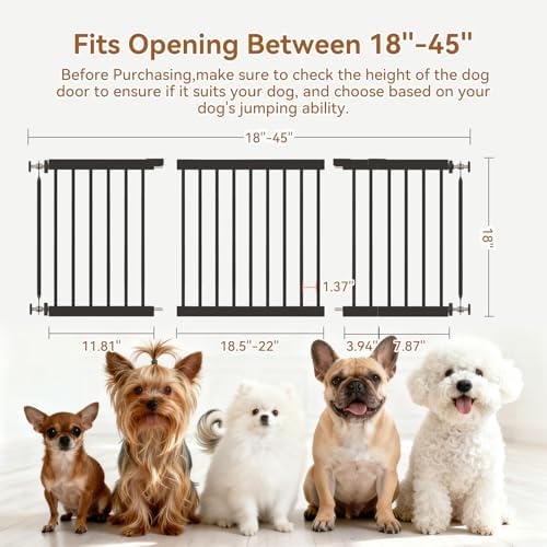 Dog Gate Indoor,18"-45" Adjustable Extra Wide Metal Short Dog Gate to Step Over, 18" Tall Small Pet Gate with 3 Extension Kits, Pressure Mounted Gate for Doorways & Stairs Black - Image 2