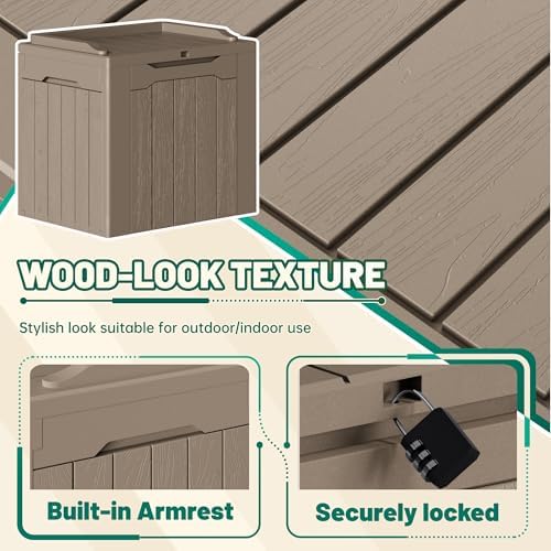 Devoko 30 Gallon Resin Deck Box 2 Pack Outdoor Indoor Waterproof Storage Box for Patio Furniture Pool Accessories Storage for Cushion Garden Tools (Light Brown, 2 Pack) - Image 2