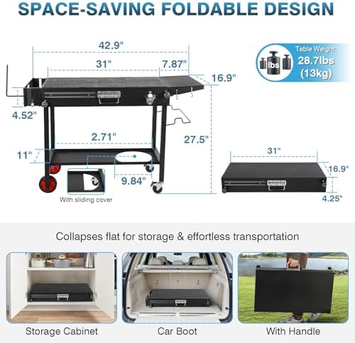 IRONWALLS Commercial Electric Countertop Griddle 22 Inch and Tabletop Griddle Stand, Folding Grill Cart on Wheels, Movable Food Prep Table for Patio, Camping - Image 6