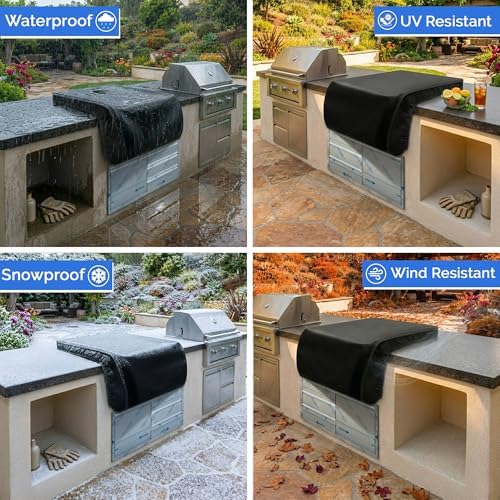 Covers & All Built-in Grill Side Burner Cover – 12 oz Heavy Duty Waterproof Outdoor BBQ Side-Grill Burner Protector with Air Vent & Elastic Fit (20 x 33 x 18 in, Black) - Image 4