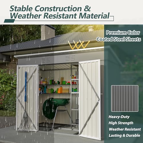 Thanaddo 4'x8' Metal Shed Outdoor Storage Shed,Metal Steel Utility Tool Shed Storage House with Double Lockable Doors and Air Vent for Backyard Garden Patio Lawn Gray - Image 6