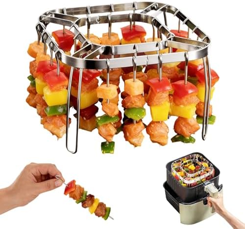 Air Fryer Skewer Rack, Air Fryer Grill Accessories Kit with 28 Skewers, Stainless Steel Hanging Oven Skewers Rack Accessories, Barbecue Rack & Vertical Meat Skewers for Air Fryer by Unknown