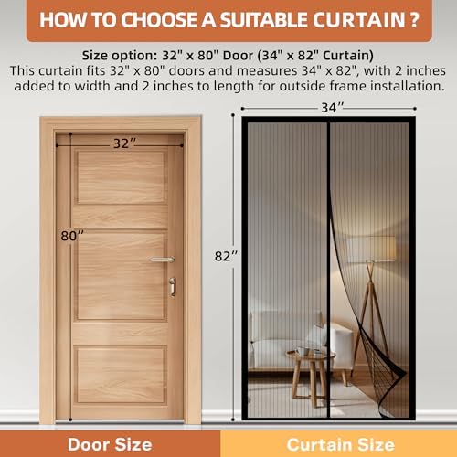 METAONLY Magnetic Screen Door Mesh, Works for Patio, Sliding Door, Keeps Bug Mosquito Out, Fresh Air Flow, Fits 32" x 80" Door - Curtain Size 34" x 82", Black with Stay-Open Straps - Image 2