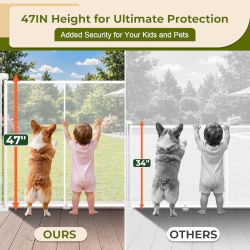 200" Extra Wide Retractable Baby Gates Dog Gate, 47" Tall Child Pet Safety Gate with Reinforced Strips for Stairs, Extra Long Garage Gates Mesh Fence for Driveway Decks Patio Outdoor Indoor - Image 2