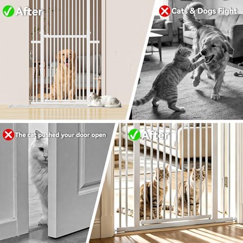 Snuowu 51"-87" Extra Tall Pet Gate for Cats, 29.5"-40.5" Wide Pressure Mounted No-Drilling Safety Dog Gate, Metal Walk-Thru Barrier for Doorways, Stairs, Kitchens, White - Image 2
