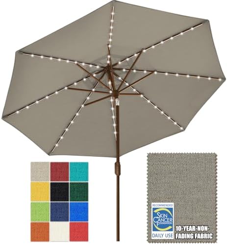 EliteShade USA 10-Year-Non-Fading 9ft Market Patio Umbrella, Commercial Grade Table Sun Umbrella with 80 Solar LED Lights, Crank Open, Windproof & UPF 50+ UV Protection for Garden, Deck, Pool, Backyard, Taupe by EliteShade