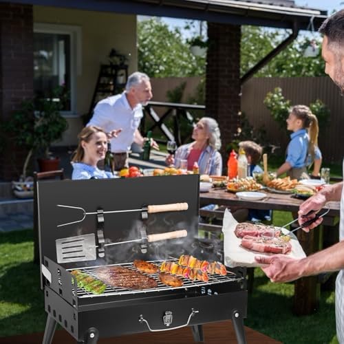 Portable Charcoal Grill for Outdoor Cooking–Foldable BBQ Grill with Adjustable Height, Removable Ash Catcher & Compact Storage Bag, Ideal for Camping, Picnics, Backyard Grilling, 16.7x10x17.7in - Image 3
