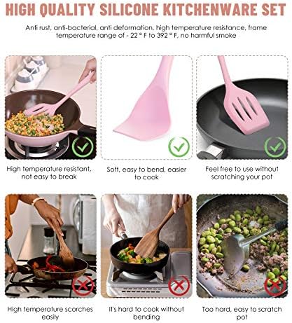 Pink Kitchen Utensils Set-12 Pieces Silicone Cooking Utensils Set - Image 3