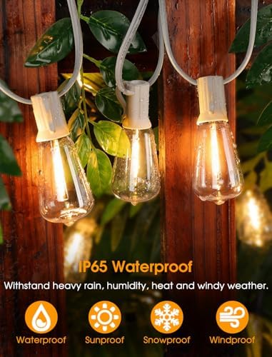 Larkvue 25FT Outdoor String Lights, Patio Lights with 10+1 2700K LED Dimmable Waterproof Outside Hanging ST38 Edison Bulbs for Backyard, White Cord - Image 4