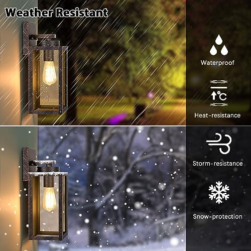 BesLowe Outdoor Wall Light Fixtures, Outside Porch Lights, Distressed Brown - Image 2
