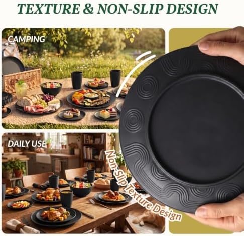 Homienly Wheat Straw Dinnerware Set,40-Piece Dish Set for 8, Dinner Plates, Dessert Plate, Cereal Bowls, Cups, Appetizer Plates,Reusable Dinner Plates Kids Plates and Bowls Sets,Black - Image 6