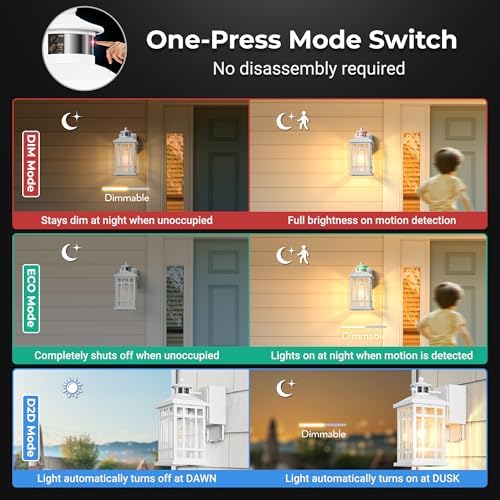 White 2-Pack Porch Lights with GFCI Outlet, Modern Updated Dusk to Dawn Outdoor Lighting, Waterproof Outdoor Light Fixture with Tempered Glass, Outside Light Wall Mount for House Garage - Image 3