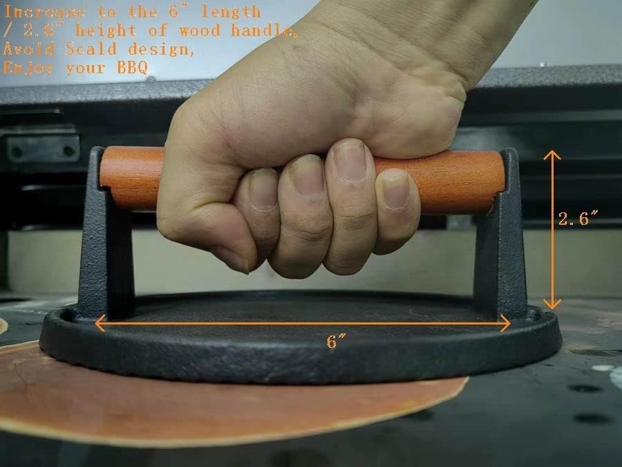 Firsgrill 2-Pack Burger Press 7.08" Round,Heavy-Duty Cast Iron Smash Burger Press Meat Steak with Wood Handle for Blackstone Camp Chef Pitboss Weber Griddle Grills (2 Round) - Image 3