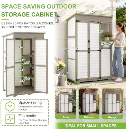 Gowoodhut Outdoor Storage Cabinet with Shelves Weatherproof Garden Storage Shed Patio Storage Box Patio Shed Pool Accessories, Lawn Equipmentin (19.9" D x 51.4" W x 70.5" H-White) - Image 4