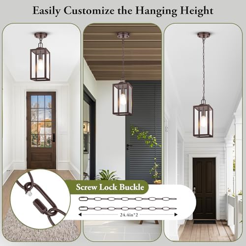 BesLowe Outdoor Pendant Light, Modern Hanging Lantern for Porch, Brown - Image 3