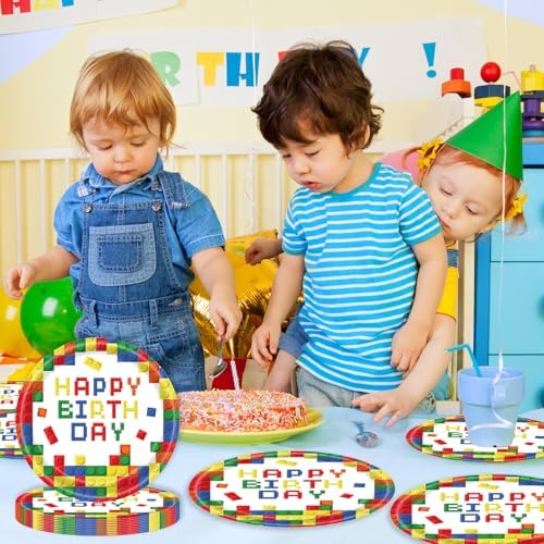 40Pcs Building Block Plates and Napkins Party Supplies, Disposable Colorful Building Block Birthday Party Plates Napkins Tableware Set for Boys Birthday Party Decorations Serve 20 (Building Block) - Image 7