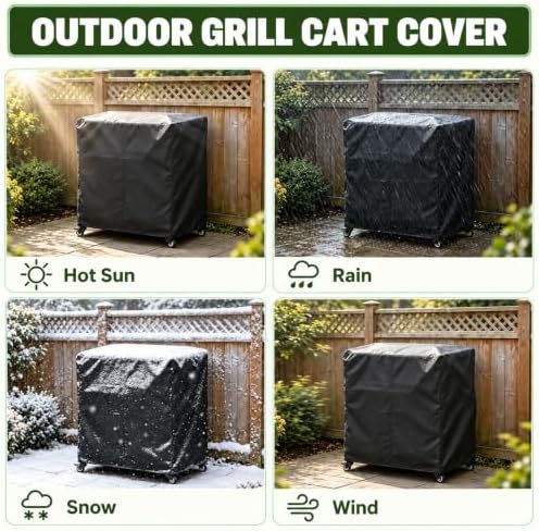 Outdoor Grill Cart with Stainless Steel Tabletop, Outdoor Kitchen Island with Storage Cabinet, Grill Cart with Folding Trash Can, 4 Wheels (2 Lockable) for Patio, Backyard, Garden and Poolside - Image 7