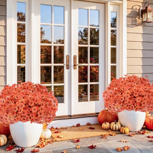 Powbrace 22 Pack Artificial Fall Flowers Mums for Outdoor Indoor(Orange) - Image 6