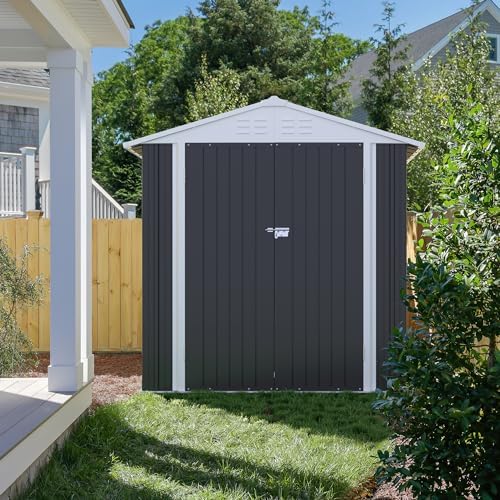 JUMMICO Metal Outdoor Storage Shed 6 x 4 FT Metal Shed with Lockable Door,Waterproof Garden Tool Shed Storage House for Backyard Patio Lawn,Grey - Image 7