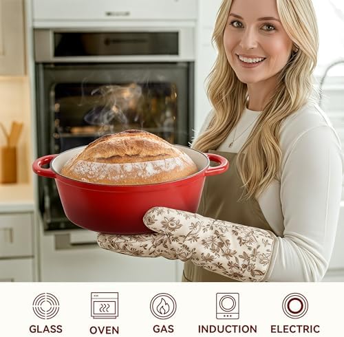Oval Dutch Oven for Bread Baking, 4.5 Quart Non Stick Enameled Cast Iron Dutch Oven Pot with Lid, Oven Safe Oval Casserole with Lid up to 500°F for Baking, Braising, Stews, Roasting (Red) - Image 6