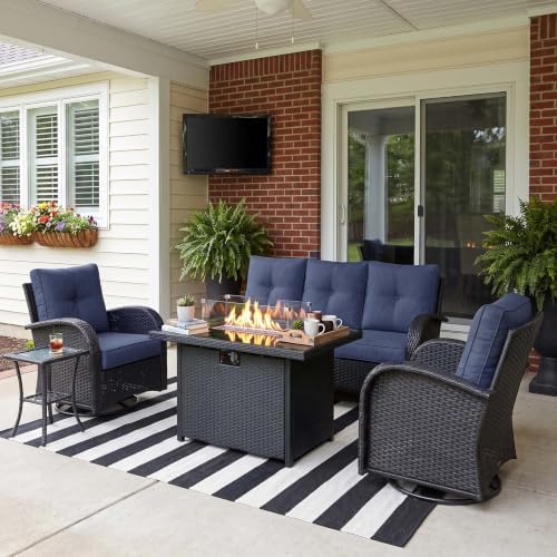 LayinSun 5 Pieces Outdoor Patio Furniture Set with Fire Pit Table by LayinSun