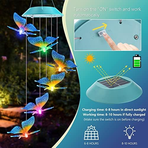 Solar Wind Chimes Outdoor, Color Changing Butterfly Gift for Mom Grandma - Image 3