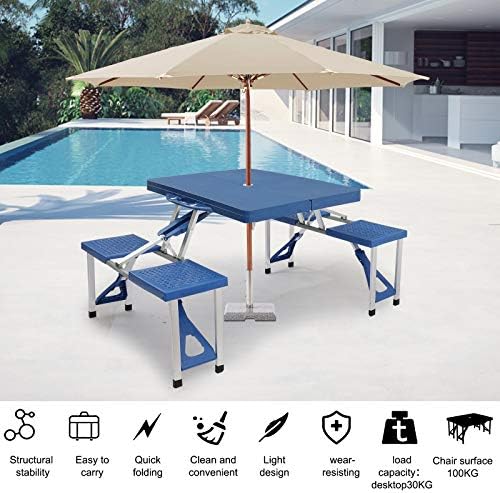 Portable Folding Picnic Table,Outdoor Dining Table,Folding Table and Chair,Kid's Picnic Table,Heavy Duty Camping Picnic Tables,with Umbrella Hole,for Outdoor, Party, Garden, Beach, Backyard (Blue) - Image 6